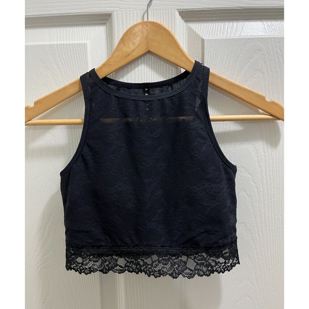 Savage x Fenty Lace Race High-Neck Sports Bra Size Small Black Flattering - Picture 3 of 10
